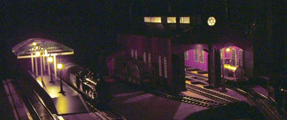 The platform and engine shed at night