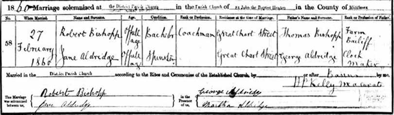 The marriage details of George Bishopp