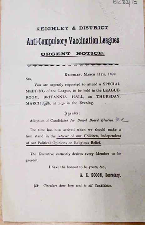 1890 Notice for the Anti-Compulsory Vaccination League