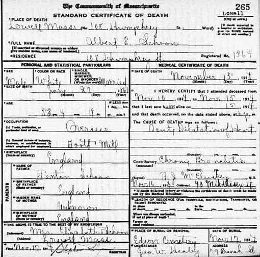 An image of Albert's death certificate