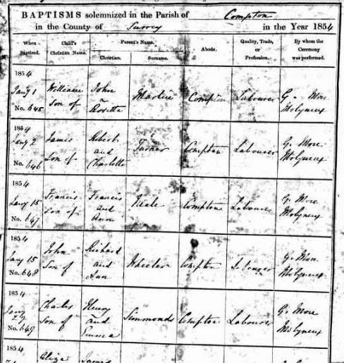 Charles Simmonds 1854 Baptism