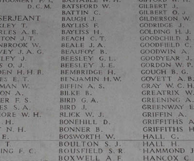 Name panel on the menin Gate showing Henry's name