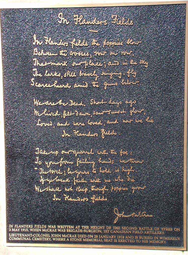 A facsimile of the original hand written version of Flanders Fields