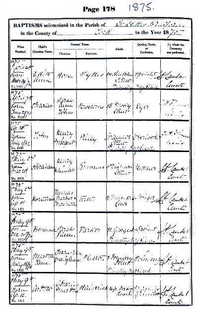 Abraham Henry's 1875 baptism record
