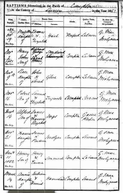 Henry Simmonds 1851 baptism details
