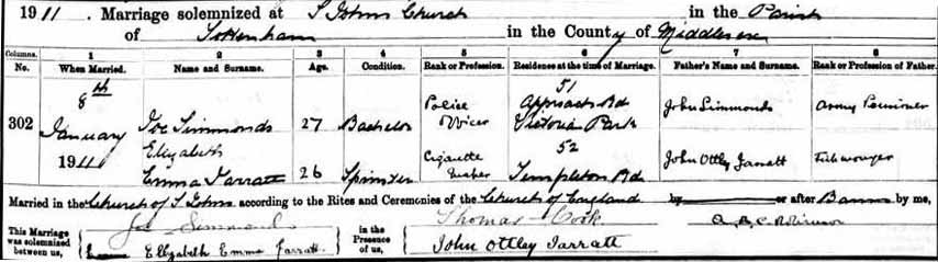 An image of Joe's marriage details